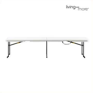 Living and More 6 Foot Fold-in-Half Bench with Carrying Handle, Easy Folding and Transport, Indoor/Outdoor Use, Sturdy Steel Frame, 72"D x 11.5"W x 16.3"H, White