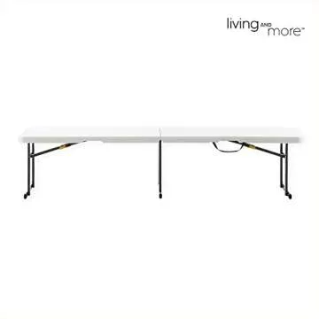 Living and More 6 Foot Fold-in-Half Bench with Carrying Handle, Easy Folding and Transport, Indoor/Outdoor Use, Sturdy Steel Frame, 72"D x 11.5"W x 16.3"H, White