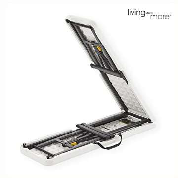 Living and More 6 Foot Fold-in-Half Bench with Carrying Handle, Easy Folding and Transport, Indoor/Outdoor Use, Sturdy Steel Frame, 72"D x 11.5"W x 16.3"H, White