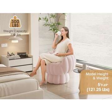 Mistpople Mid Century Modern 360 Degree Barrel Swivel Accent Sofa Chair,Fluffy Velvet Fabric Lounge Wide Upholstered Pumpkin Reading Chair, Round Cloud Armchair for Living Room,Bedroom,Vanity(Pink)