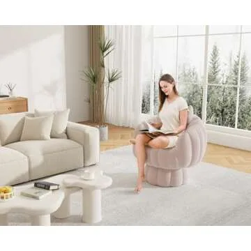 Mistpople Mid Century Modern 360 Degree Barrel Swivel Accent Sofa Chair,Fluffy Velvet Fabric Lounge Wide Upholstered Pumpkin Reading Chair, Round Cloud Armchair for Living Room,Bedroom,Vanity(Pink)