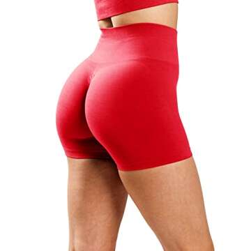Unthewe Workout Butt Lifting Shorts for Women High Waisted Seamless Gym Yoga Booty Shorts(U526-Scrunch Formula Red-S)