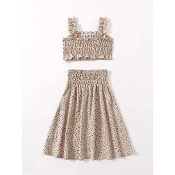 VKOMEO Toddler Girl Skirt Sets Ruffle Sleeveless Sling Tank Tops A-Line Skirt 2Pcs Polka Dot Kids Girl Summer Outfit Clothes 1-2T