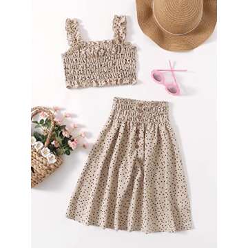 VKOMEO Toddler Girl Skirt Sets Ruffle Sleeveless Sling Tank Tops A-Line Skirt 2Pcs Polka Dot Kids Girl Summer Outfit Clothes 1-2T