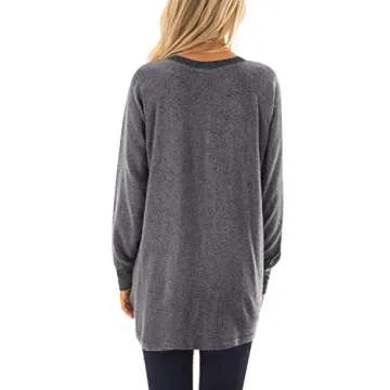 GADEWAKE Womens Casual Color Block Long Sleeve Round Neck Pocket T Shirts Blouses Sweatshirts Tops Dark Grey