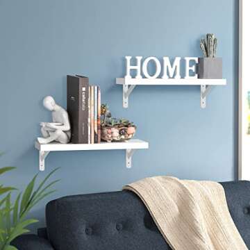 AIKTOTA Floating Shelves for Wall, White Shelf with Metal Bracket, Modern Wall Mounted Shelves for Bathroom, Living Room, Bedroom, Kitchen, Office Storage Shelves for Decor, Set of 3