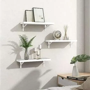 AIKTOTA Floating Shelves for Wall, White Shelf with Metal Bracket, Modern Wall Mounted Shelves for Bathroom, Living Room, Bedroom, Kitchen, Office Storage Shelves for Decor, Set of 3