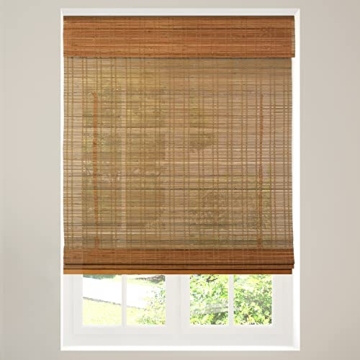 Calyx Interiors Cordless Bamboo Roman Shade Blind, Light Filtering, 35" W x 64" H, Ceylon Light Russ...