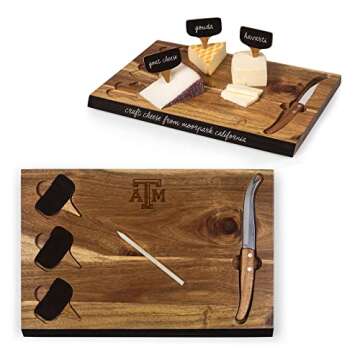 PICNIC TIME NCAA Texas A&M Aggies Delio Cheese Board and Knife Set - Charcuterie Board Set - Acacia Wood Cutting Board with Cheese Knife and Markers