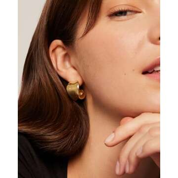 PAVOI 14K Gold Plated Sterling Silver Chunky Hoop Earrings for Everyday Wear