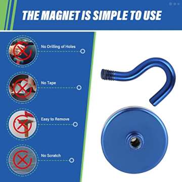 Neosmuk Magnetic Hooks Heavy Duty,Strong Magnet with Hook for Fridge, Super Neodymium Extra Strength Industrial Hooks for Hanging, Magnetic Hanger for Toolbox, Cruise, Grill(Navyblue,6 Pack)
