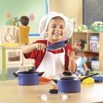 Learning Resources Pretend & Play Pro Chef Set, Kitchen Toys for Kids, Pretend Kitchen, Pots and Pan...
