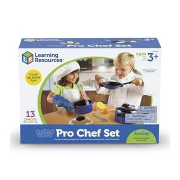 Learning Resources Pretend & Play Pro Chef Set, Kitchen Toys for Kids, Pretend Kitchen, Pots and Pans for Kids, 13 Pieces, Ages 3+