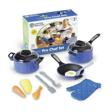 Learning Resources Pretend & Play Pro Chef Set, Kitchen Toys for Kids, Pretend Kitchen, Pots and Pans for Kids, 13 Pieces, Ages 3+