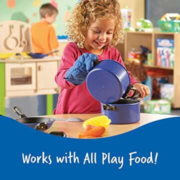 Learning Resources Pretend & Play Pro Chef Set, Kitchen Toys for Kids, Pretend Kitchen, Pots and Pans for Kids, 13 Pieces, Ages 3+