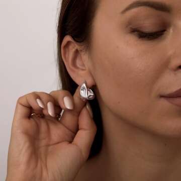 Kyerlyn Chunky Silver Earrings for Women, 14K Silver Plated Geometric Dangle Drop Earrings Statement Irregular Chunky Stud Earrings Trendy Hypoallergenic Fashion Jewelry Gift