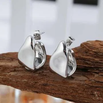 Kyerlyn Chunky Silver Earrings for Women, 14K Silver Plated Geometric Dangle Drop Earrings Statement Irregular Chunky Stud Earrings Trendy Hypoallergenic Fashion Jewelry Gift