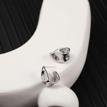 Kyerlyn Chunky Silver Earrings for Women, 14K Silver Plated Geometric Dangle Drop Earrings Statement Irregular Chunky Stud Earrings Trendy Hypoallergenic Fashion Jewelry Gift