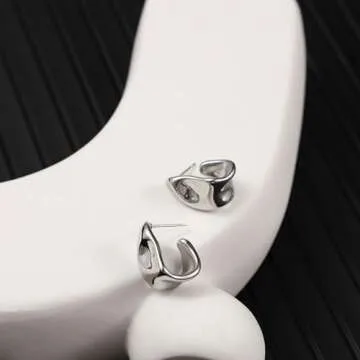 Kyerlyn Chunky Silver Earrings for Women, 14K Silver Plated Geometric Dangle Drop Earrings Statement Irregular Chunky Stud Earrings Trendy Hypoallergenic Fashion Jewelry Gift