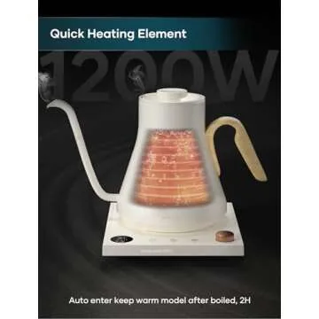 Electric Kettles, INTASTING Gooseneck Electric Kettle, ±1℉ Temperature Control, Stainless Steel Inner, Quick Heating, for Pour Over Coffee, Brew Tea, Boil Hot Water, 0.9L White