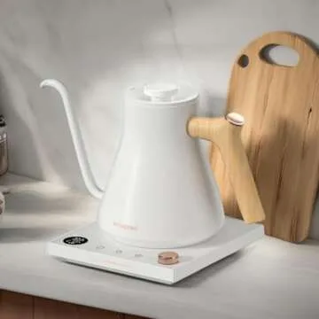 Electric Kettles, INTASTING Gooseneck Electric Kettle, ±1℉ Temperature Control, Stainless Steel Inner, Quick Heating, for Pour Over Coffee, Brew Tea, Boil Hot Water, 0.9L White