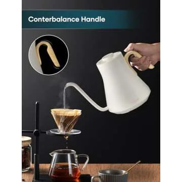 Electric Kettles, INTASTING Gooseneck Electric Kettle, ±1℉ Temperature Control, Stainless Steel Inner, Quick Heating, for Pour Over Coffee, Brew Tea, Boil Hot Water, 0.9L White