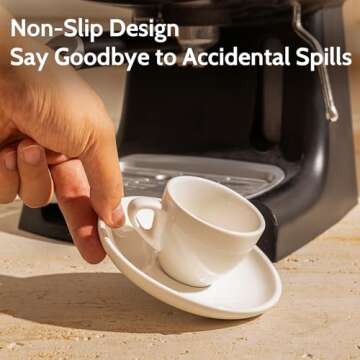 Sweese 2 Ounce Espresso Cups with Saucers, Porcelain Espresso Cups Set of 6 - White