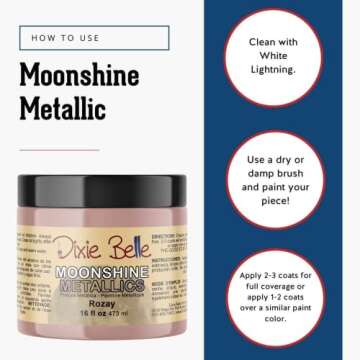 Dixie Belle Moonshine Metallics | Rozay (16oz) | Water-Based Shiny Chalk Mineral Paint | Metallic DIY Furniture Paint | Made in the USA