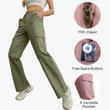 Lepunuo Cargo Pants Tactical Hiking Pants for Women Stretchy Waist Cargo Pants Army Green