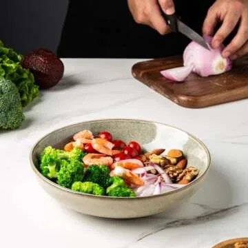 AmorArc 8.5'' Large Pasta Bowls, 36oz Stoneware Pasta Serving Bowls Set of 6 for Kitchen, Wide Bowls for Pasta,Salad,Oatmeal, Microwave Safe, Reactive Glaze