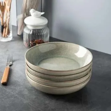 AmorArc 8.5'' Large Pasta Bowls, 36oz Stoneware Pasta Serving Bowls Set of 6 for Kitchen, Wide Bowls for Pasta,Salad,Oatmeal, Microwave Safe, Reactive Glaze