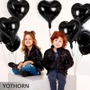 12 Pcs Black Heart Balloons - 18 Inch Heart Foil Mylar Balloons for Birthday Party, Wedding, Baby Shower & Valentine Day Decorations