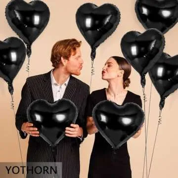 12 Pcs Black Heart Balloons - 18 Inch Heart Foil Mylar Balloons for Birthday Party, Wedding, Baby Shower & Valentine Day Decorations