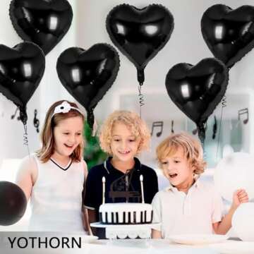 12 Pcs Black Heart Balloons - 18 Inch Heart Foil Mylar Balloons for Birthday Party, Wedding, Baby Shower & Valentine Day Decorations