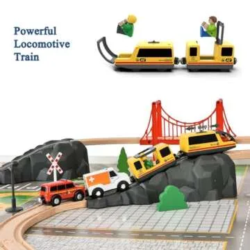 Giant bean 72PCS Fire Station Wooden Train Tracks & Train Set, Gift Packed Toy Railway Kits for Kids, Toddler Boys and Girls 3,4,5 Years Old and Up, Christmas Birthday Gift Toy for Kids