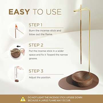 Dostende Incense Holder, Multi-Purpose Design Wooden Incense Burner ash Catcher with Brass Incense Stick Holder for Home Decor Yoga Spa Madiation (Walnut Wood)