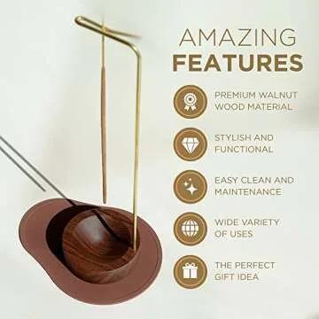 Dostende Incense Holder, Multi-Purpose Design Wooden Incense Burner ash Catcher with Brass Incense Stick Holder for Home Decor Yoga Spa Madiation (Walnut Wood)