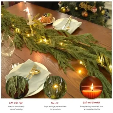 9FT Real Touch Norfolk Pine Garland for Christmas