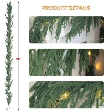 9FT Real Touch Norfolk Pine Garland for Christmas