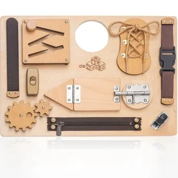 deMoca Busy Board Montessori Toys for Toddlers, Sensory Wooden Toy with 10 Educational Activities to...