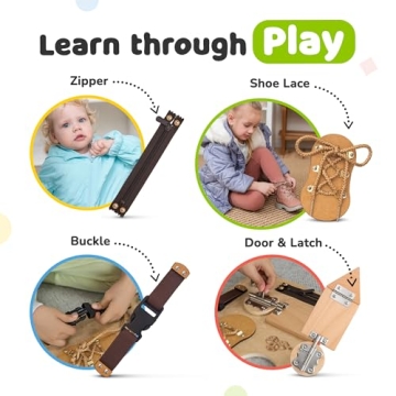 deMoca Montessori Busy Board for Toddler Learning Fun