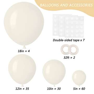 RUBFAC 129pcs Sand White Balloons Different Sizes 18 12 10 5 Inches, Cream Beige Latex Balloon Garla...