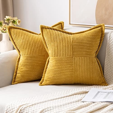 MIULEE Mustard Yellow Pillow Covers 18x18 Inch - Set of 2 Super Soft Decorative Throws