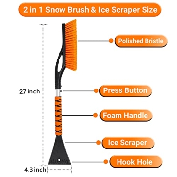 UMUACCAN 27" Snow Brush and Ice Scrapers for Car Windshield, Car Accessories for Men Detachable Snow...