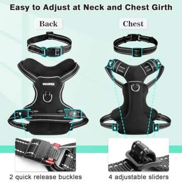 WINSEE Dog Harness No Pull, Pet Harnesses with Dog Collar, Adjustable Reflective Oxford Outdoor Vest, Front/Back Leash Clips for Small, Medium, Large, Extra Large Dogs, Easy Control Handle for Walking