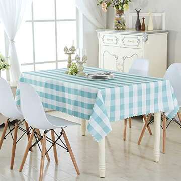 Xiongfeng Checkered Rectangle Tablecloth 59 x 78 Inch Light Blue and White Check Gingham Buffalo Plaid Pattern Home Dining Table Cloth Decoration (04#,59x78)