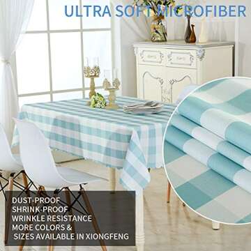 Xiongfeng Checkered Rectangle Tablecloth 59 x 78 Inch Light Blue and White Check Gingham Buffalo Plaid Pattern Home Dining Table Cloth Decoration (04#,59x78)