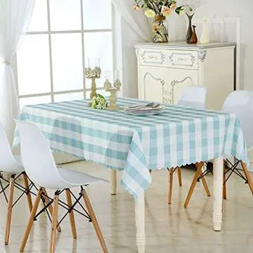 Shop Xiongfeng Light Blue Checkered Tablecloth 59x78