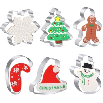 Large Christmas Cookie Cutters - 6 Pcs 4 Inch Holiday Cookie Cutter - Christmas Tree, Santa Hat, Sno...