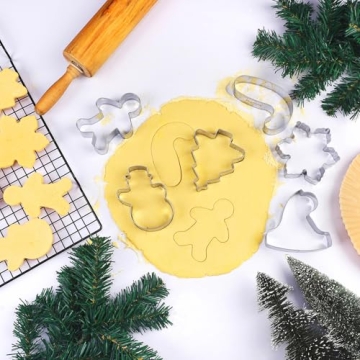 Large Christmas Cookie Cutters - 6 Pcs 4 Inch Holiday Cookie Cutter - Christmas Tree, Santa Hat, Snowflake, Gingerbread Men, Snowman and Candy Cane Shapes Cookie Molds for Winter Holiday DIY Baking